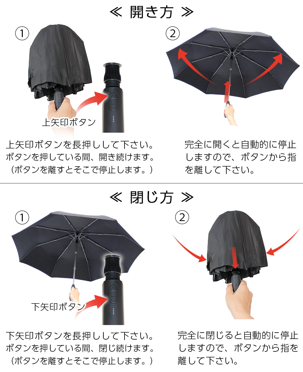 【電動フルオート傘】 全自動 折りたたみ傘 特許 電気式 自動開閉