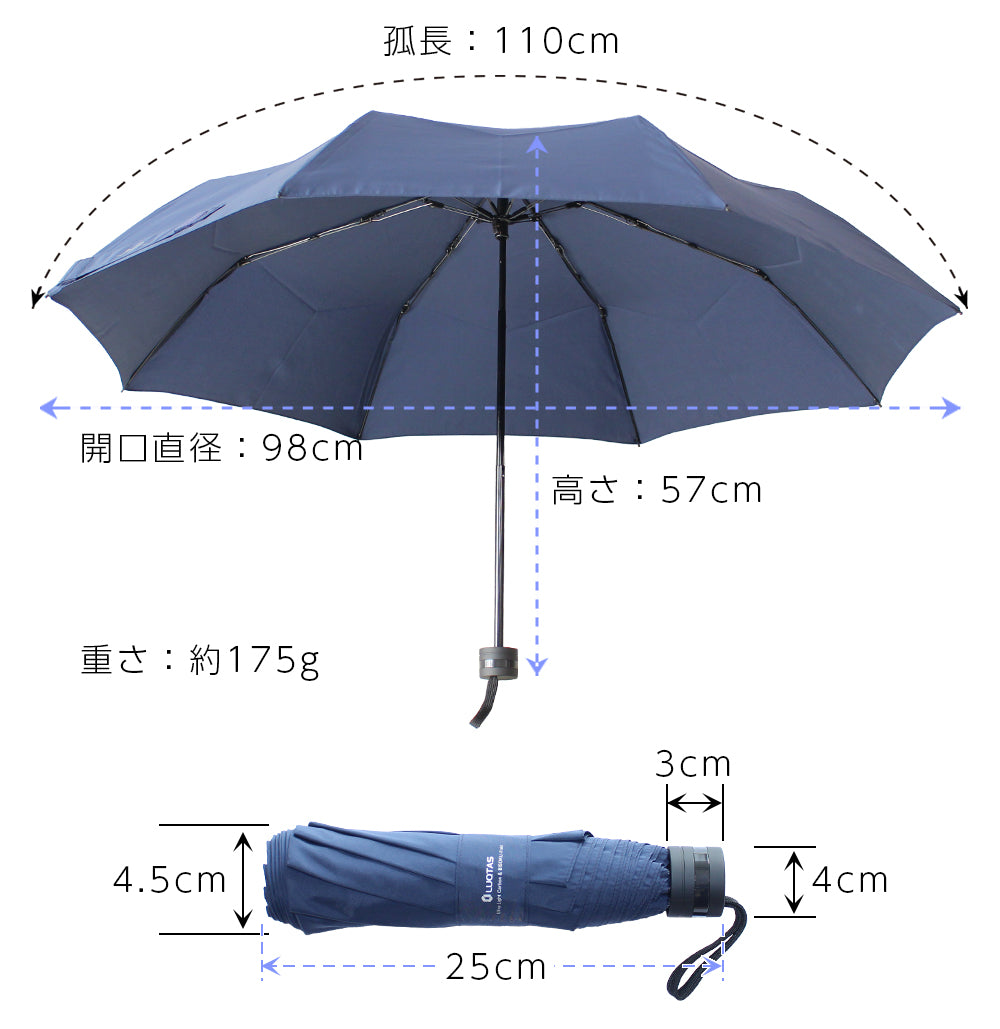 【男の携帯傘】 折りたたみ傘 超軽量 カーボン 晴雨兼用 形状記憶生地 手動式 8本骨